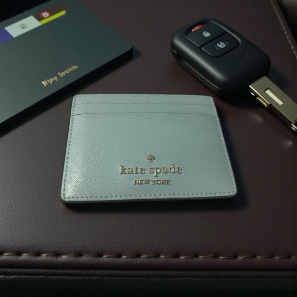 Kate Spade Madison Small Slim Card Holder Blue Glow Saffiano Leather pre loved - Picture 6 of 7